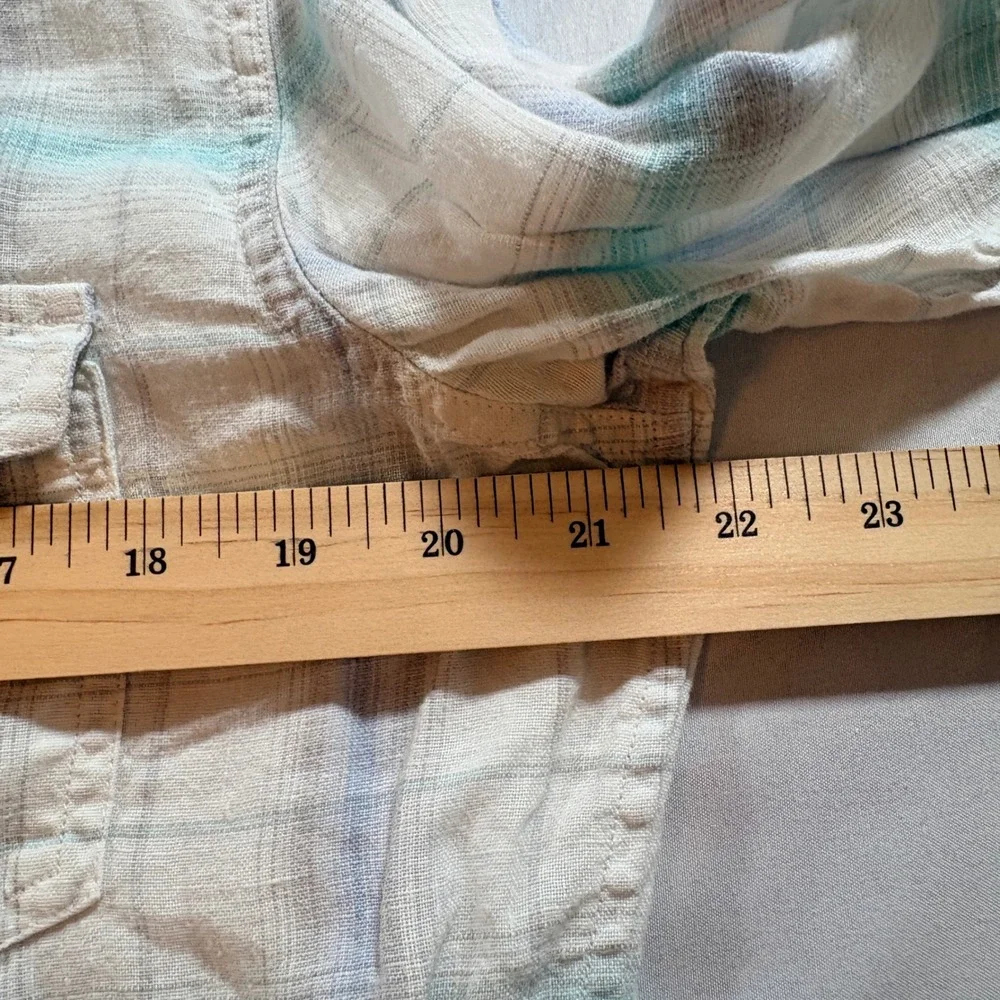 Banana Republic Linen Shirt Mens Medium Plaid Long Sleeve Button Down Casual